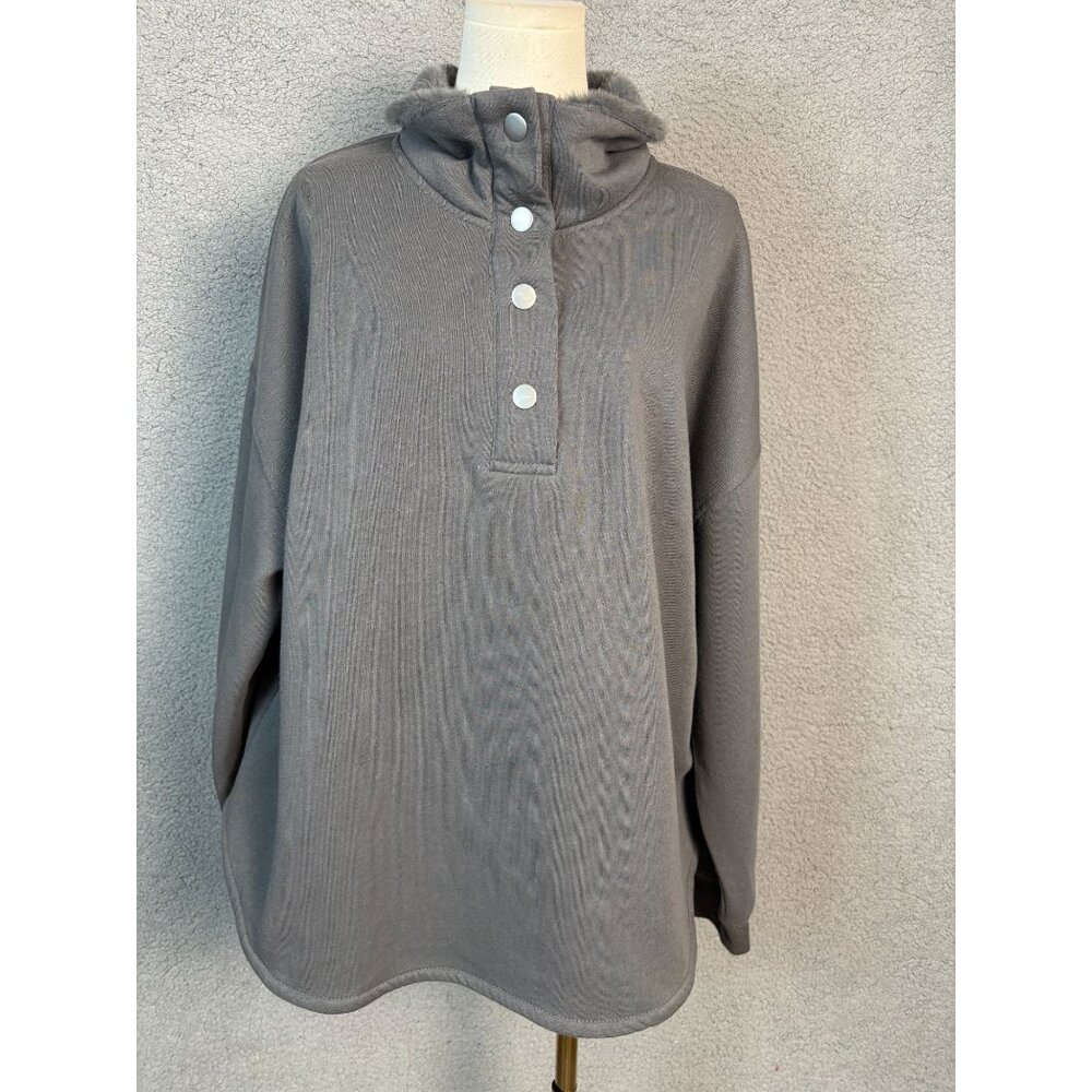 Planet Heart Women's Trendy Plus Size Quarter-Snap Fleece Sweater 2X Gray NWT's